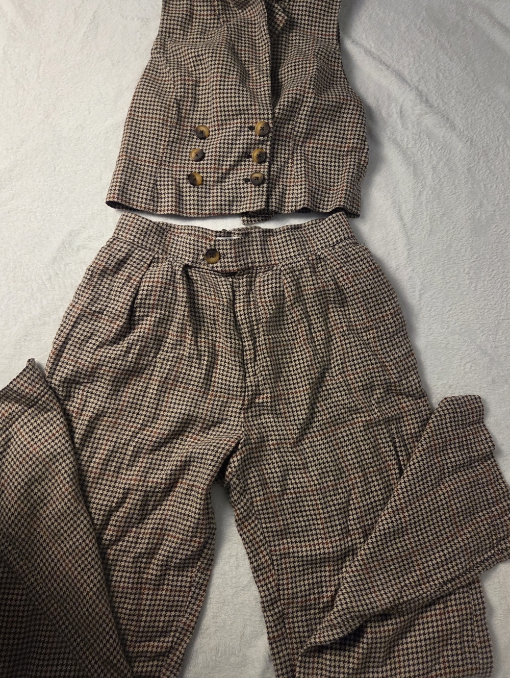Free People Brown Houndstooth High-Waist Trousers
